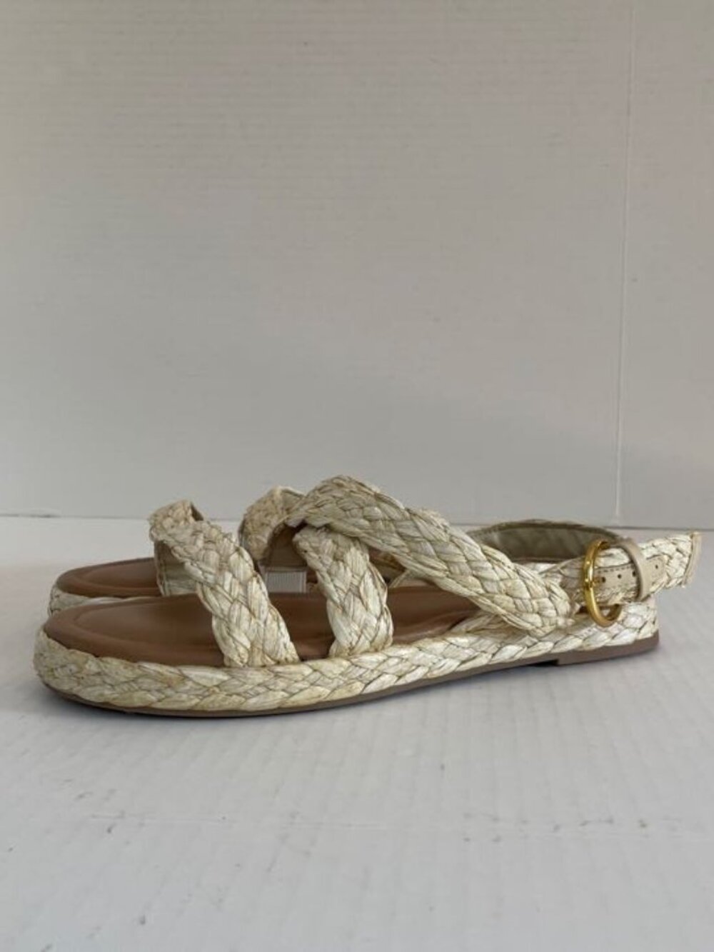 Torrid Sandals Size 10 WW Extra Wide Braided Straw Slingback Flat Buckle Boho